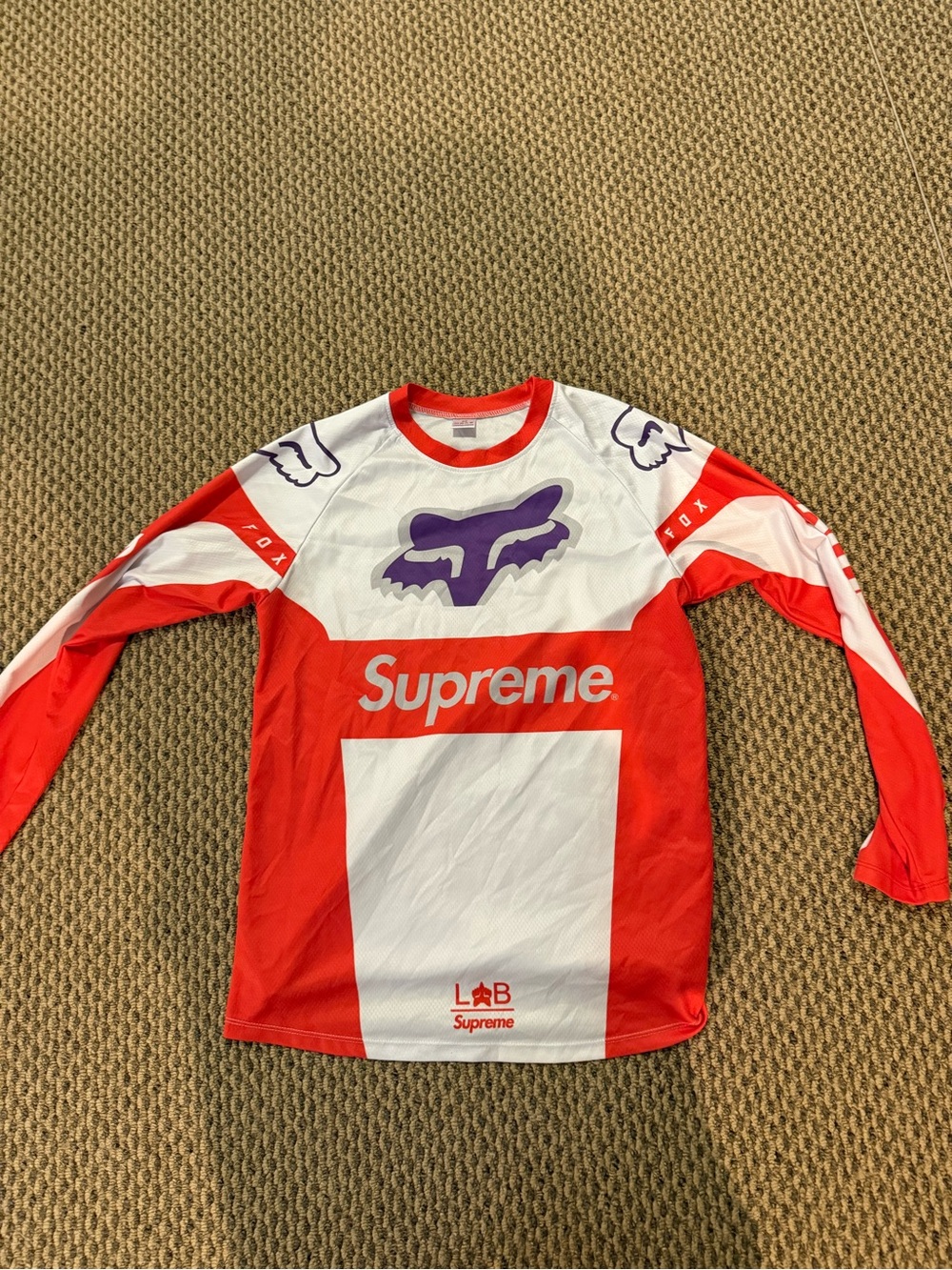Supreme Red White Long-Sleeve Jersey with Purple Fox Logo